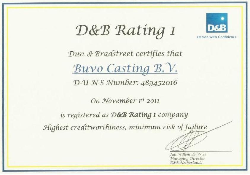 Dun & Bradstreet Rating 1 voor BUVO Castings